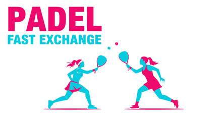 Obraz premium Dynamic Padel Silhouette: Fast Exchange Depicting Two Athletes in a Colorful Sporting Design