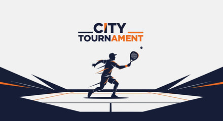 Fototapeta premium Dynamic Sport Action: City Tournament Illustration Featuring Padel Player and Modern Design