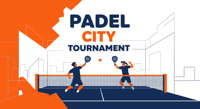 Dynamic Padel Tournament Illustration Demonstrating City Sport Competition Vigor and Energy Design