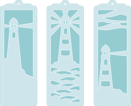 Set of layered bookmark with lighthouse for paper cutting machines