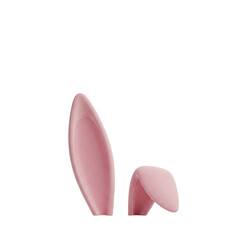 Fototapeta premium Two stylized, cartoonish, pastel pink bunny ears with a velvety texture peek from a pristine transparent background, a playful minimalist Easter composition