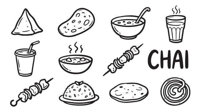 Chai and indian street food cuisine collection with traditional snacks and drinks.
