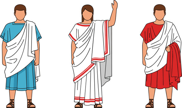 Ancient Roman Citizen and Senator Character Set Wearing Traditional Toga Outfits for Historical Education Archaeology Projects and Classical Roman Empire Period Graphic Designs