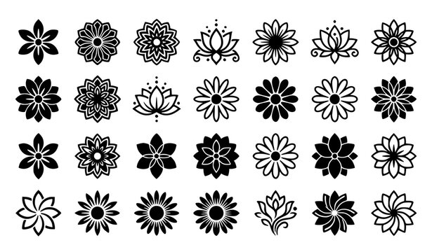 Floral symbol icon set &ndash; symmetrical flower shape vector collection