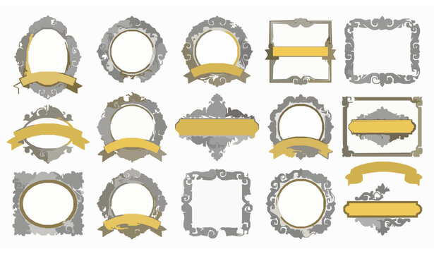 Ornate decorative frames vector set &ndash; vintage borders with yellow banners and oval shapes
