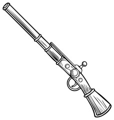 Obraz premium Vintage Musket Rifle Line Art Drawing Black and White Isolated Illustration