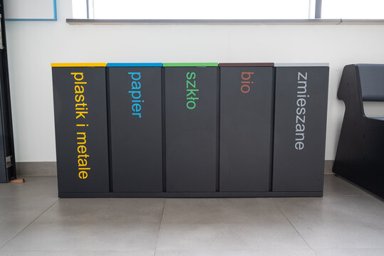 Garbage cans. Garbage sorting.  Containers for segregated waste. Recycling bins. Eco solutions.