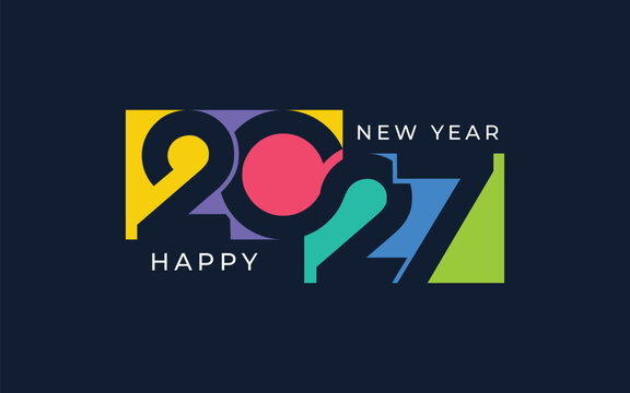Happy New Year 2027 greeting card with fireworks and colored numbers on texture background 