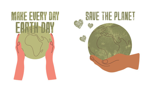 Earth Day Logos with Hands and Globe