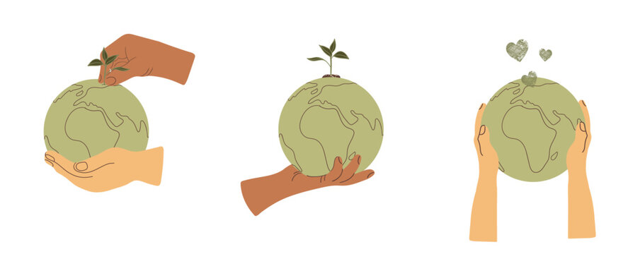 Eco Growth and Planet Love Logo Set