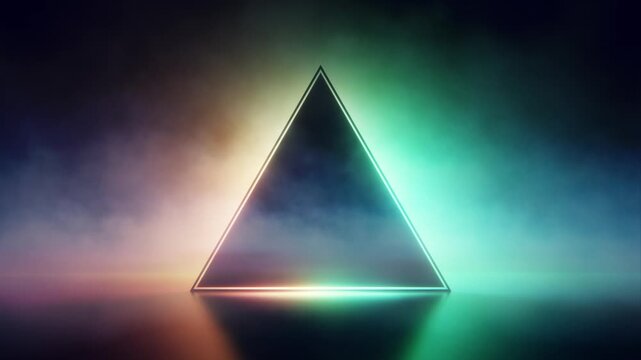 Neon triangle shape with smoke over changing rgb backdrop