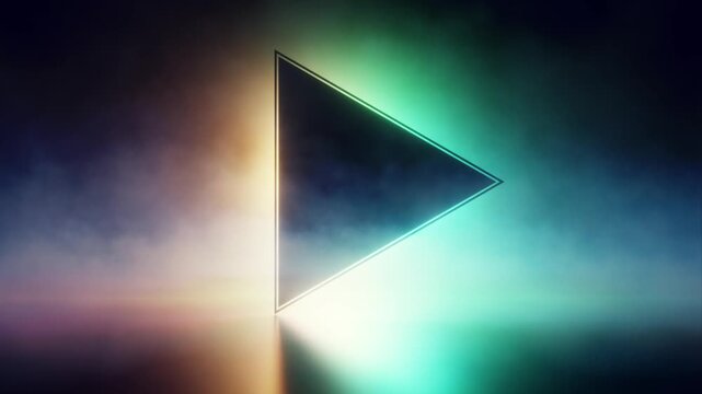 Side neon triangle with smoke over changing rgb glow background