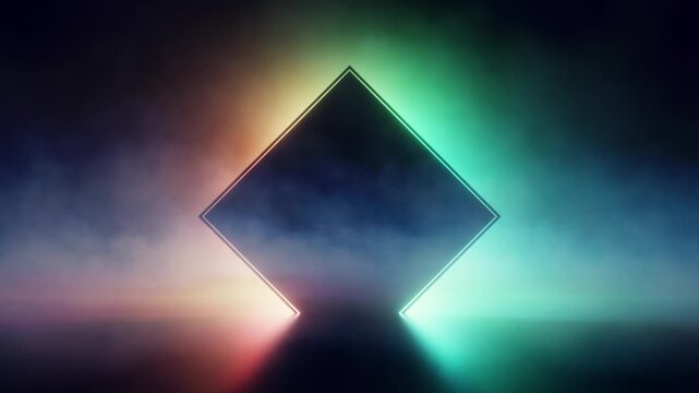Neon polygon shape with smoke over changing rgb backdrop