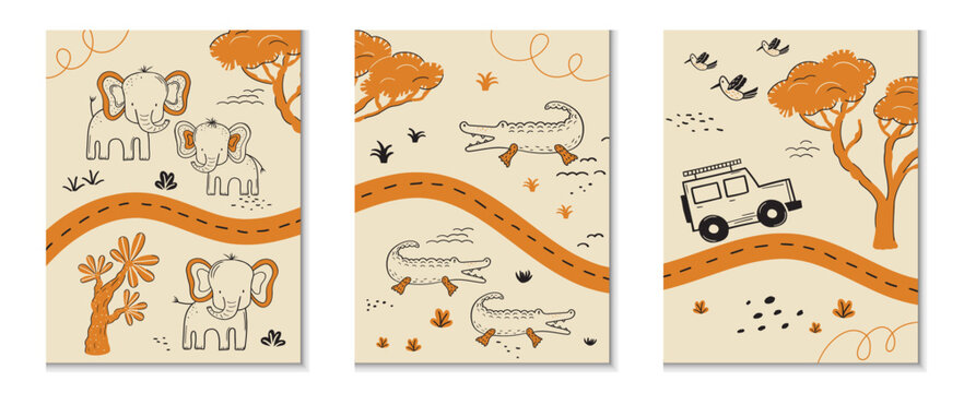 Adventure Safari Road Nursery Triptych