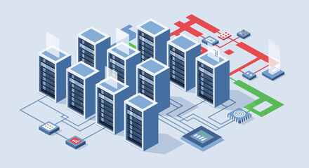 Fototapeta premium Isometric illustration of data center infrastructure.