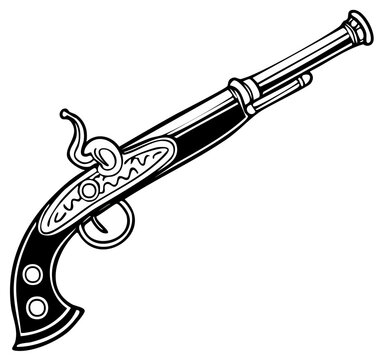 Antique Flintlock Pistol Vector Illustration Historical Weapon Design