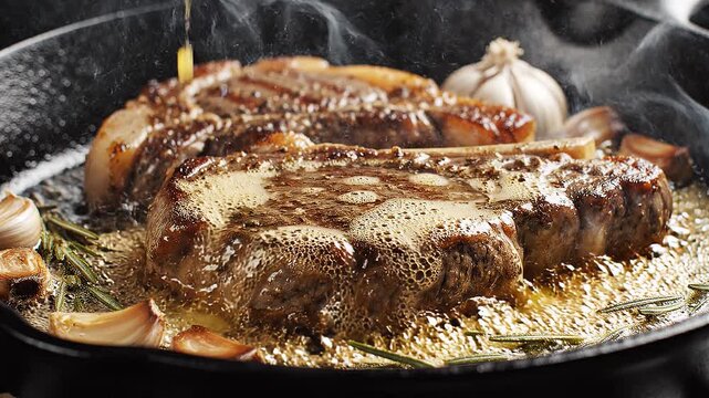 Basting Steaks with Butter in a Cast Iron Skillet