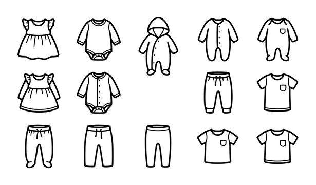 Baby clothes line art collection outfits rompers and bottoms