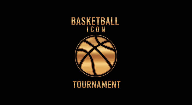 Gold Basketball Icon With Tournament Wordmark Against a Black Backdrop for Sports Designs