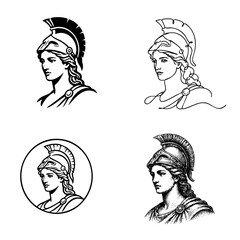 Naklejka premium Greek Roman Goddess Athena Minerva Warrior Helmets Vector Illustration Set