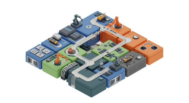 3D rendering of industrial factory layout.