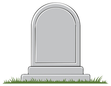 Simple blank grey tombstone illustration on green grass a symbol of death memorial and remembrance
