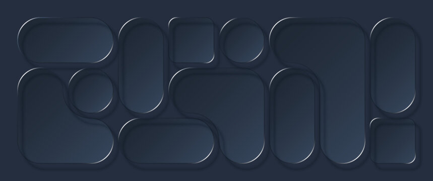 Modern Bento Grid UI Dashboard with Glassmorphism Shapes on Dark Background.