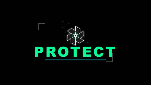 Protect - a logo design concept with a central spinning graphic element and the word PROTECT written below it