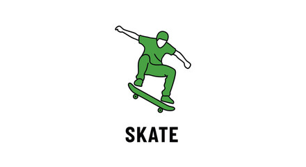 Fototapeta premium Green Skateboarder Performing A Simple Trick With A Clear White Background