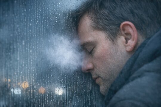 A person gazing out of a window with their eyes closed, possibly deep in thought or lost in contemplation