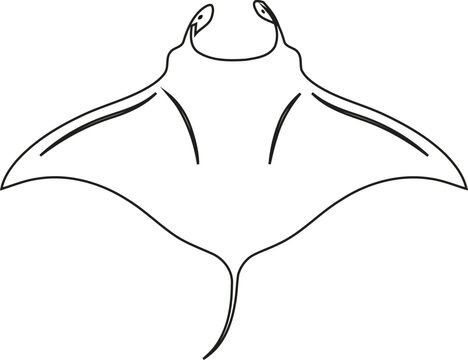 Manta Ray Line Art Vector Illustration &ndash; Symmetrical Stingray Outline for Tattoo and Logo Design
