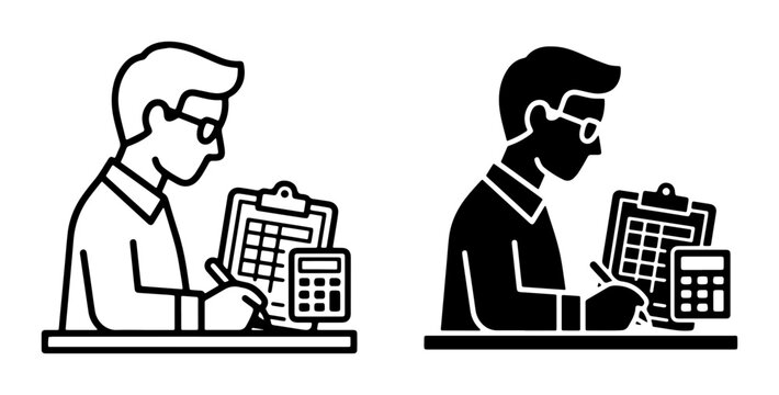 Accountant Icon Set, Financial Analyst Vector Graphics, Business Professional Illustration, Data Analysis Symbol Collection