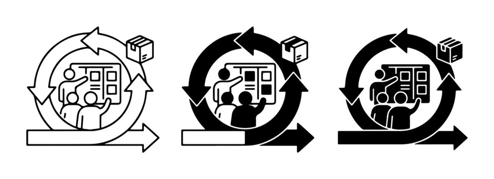 Agile Scrum Methodology Icons, Kanban Board Workflow, Team Collaboration, Project Management Cycles, Software Development Process