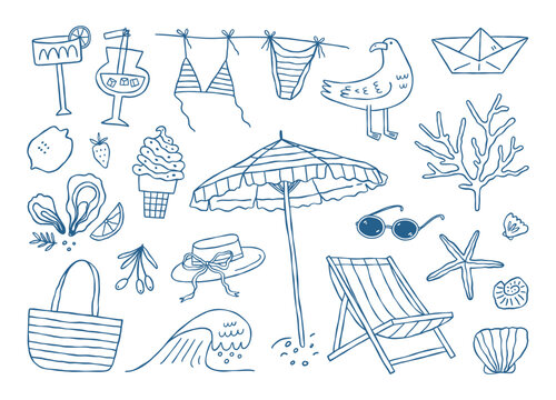 Coastal summer illustration set. 