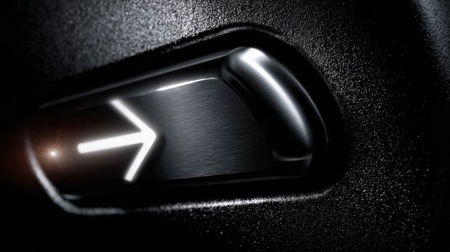 Modern dashboard control switch with illuminated arrow icon on dark texture panel