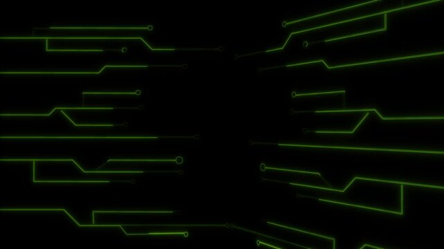 Circuit board animation with green neon lines. Circuit board digital technology pattern. Circuit board abstract background on black.
