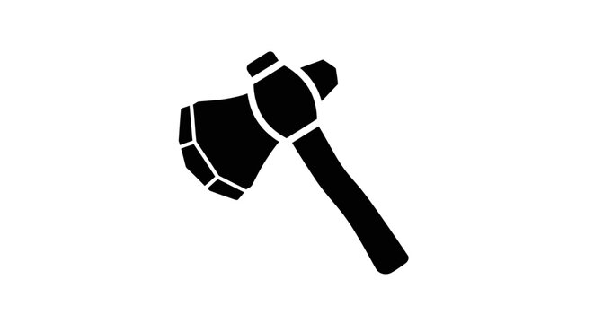 Black silhouette of a medieval battle axe with a geometric head.