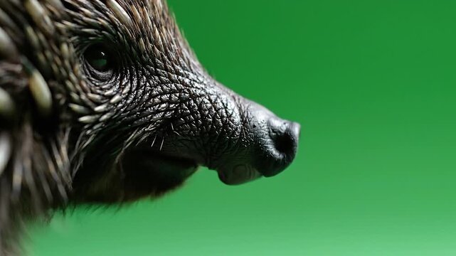 Close-up of an echidna from echidna australia, captured against a vibrant echidna green screen background