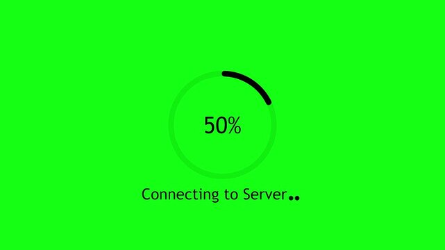 Connecting to server progress bar animation with percentage counter on green screen loading indicator