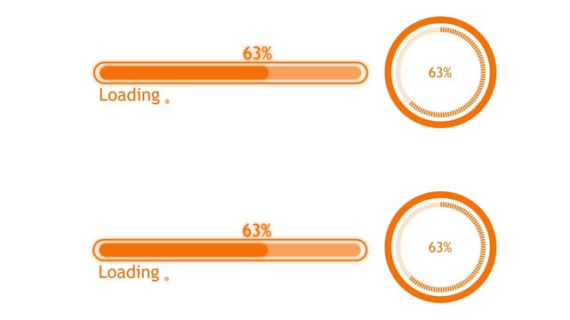 Orange loading progress bars and circular percentage indicators set, digital ui interface for web and app development