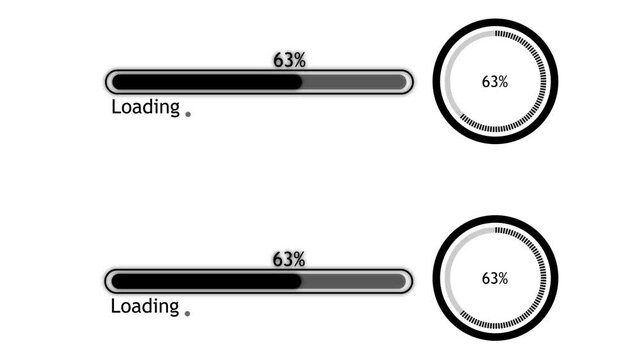 Minimalist loading bar and circular progress indicator animation, 0 to 100 percent completion ui circle
