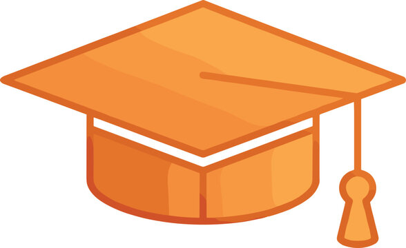 Orange graduation cap illustration, academic mortarboard symbol for education and university design in flat vector style isolated background