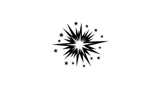 Black starburst design with stars.