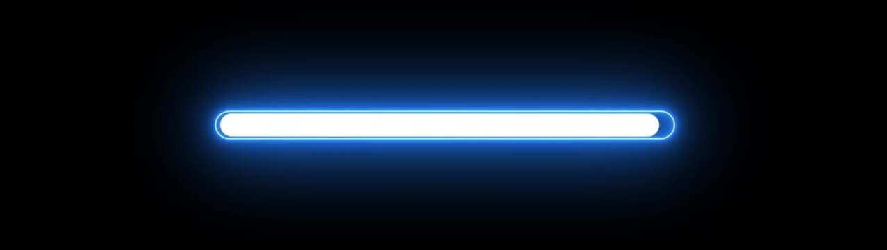 Neon blue glowing progress bar loading animation on black background, status indicator
