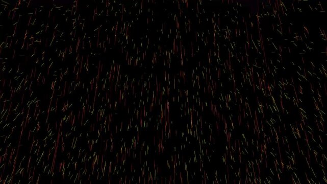 Abstract rain of glowing particles on black background, digital motion overlay