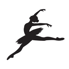 Silhouette of a ballerina in a dynamic leap pose with pointe shoes, performing © mdsabuj