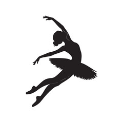 Silhouette of a ballerina performing a leap in a tutu with pointe shoes © mdsabuj