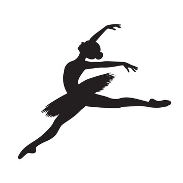 Silhouette of a ballerina in a dynamic leap pose with pointe shoes, performing