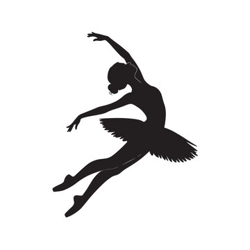 Silhouette of a ballerina performing a leap in a tutu with pointe shoes