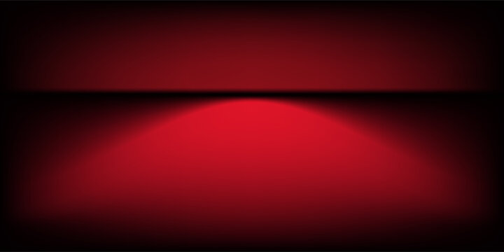Latar belakang Red Studio. Ruang Studio Limbo Podium abstrak. Lantai dinding gradien merah gelap dan adegan lampu sorot. Showcase, tampilan promosi. Gambar mockup vektor